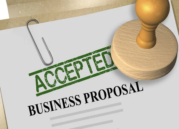 3D illustration of APPROVED stamp title on business proposal document